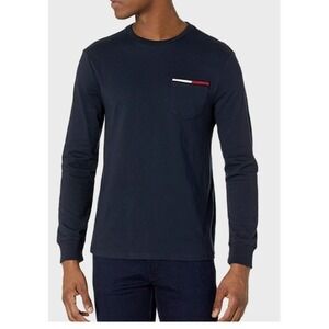 Tommy Hilfiger Long Sleeve Crew Neck‎ T Shirt Pocket Tee Men's Medium Navy Blue
